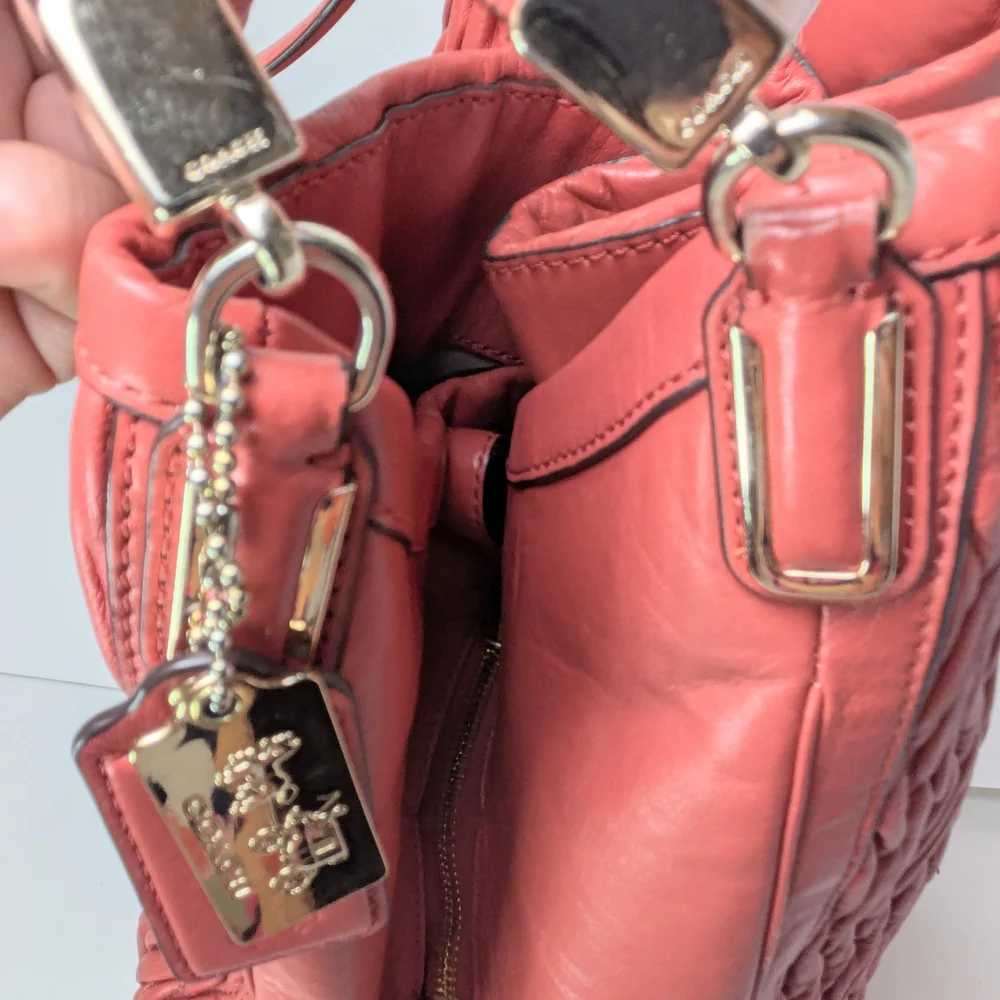 Coach Madison Phoebe Gathered Twist Papaya Leather Shoulder Bag - Picture 8 of 15